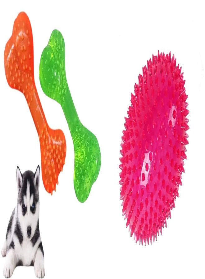 PET FUN لعبة مضغ عظمة مطاطية ناعمة مدببة للكلاب والجراء من بيت فن | لعبة مضغ كرة رغبي مضيئة غير سامة لتنظيف الأسنان للكلاب والقطط | مجموعة ألعاب مضيئة تصدر صوتاً عند الضغط عليها، قطعتان - Image 1